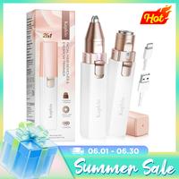 Facial & Eyebrow 2 in 1 Rechargeable Hair Remover for Women ,For Face Eyebrows Peach Fuzz Lips Trimmer with Light,Painless El...