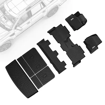OEDRO Floor Mats Fits for Ford Expedition/Expedition Max Bench 2018-2024 8-Seater, Custom Fit TPE All Weather Trunk Mat w/ Ba...