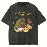 fathersdaygifts - Cotton Short Sleeve Acid Washed Vintage T-Shirt, Workout Casual Baggy Oversized Tee with Frog Chef Cooking ...