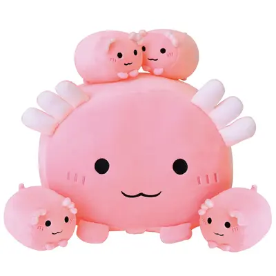 Cute Cartoon Axolotl Plush Toy, Cute Mummy Axolotl Plush Toy with 4 Counts Baby Axolotl Plushie in Her Tummy, Stuffed Animal...
