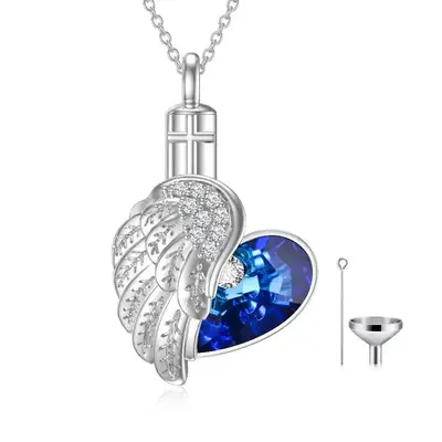 Sterling Silver Heart Cut Crystal Heart Urn Necklace for Ashes