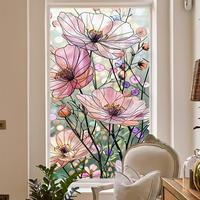 Vintage Flower Pattern Static Cling Window Film, Removable Privacy Glass Decal, Decorative Window Sticker for Home Living Roo...