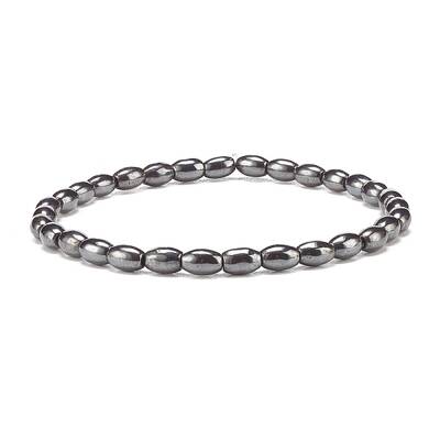 Synthetic Hematite Oval Beaded Stretch Bracelet
