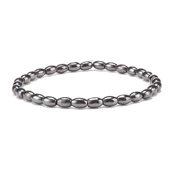 Synthetic Hematite Oval Beaded Stretch Bracelet