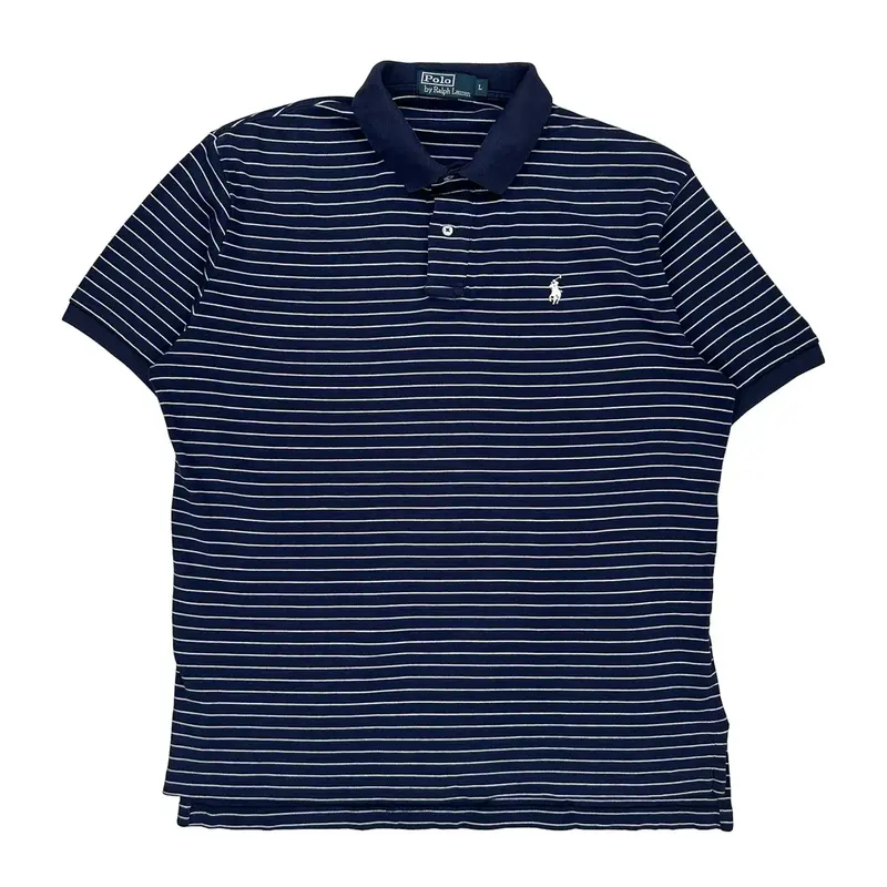 Polo By Ralph Lauren Striped Polo Shirt - Large Navy Cotton