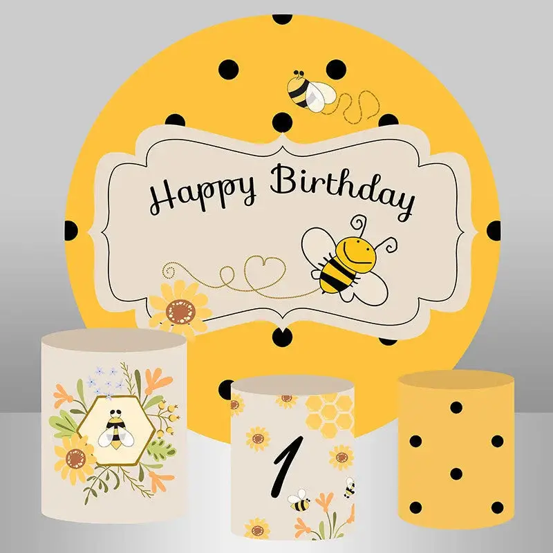 Aperturee Flying Bee Floral Birthday Round Backdrop Kit | Round Backdrop Cover Diy | Round Birthday Backdrop Cover | Circular...