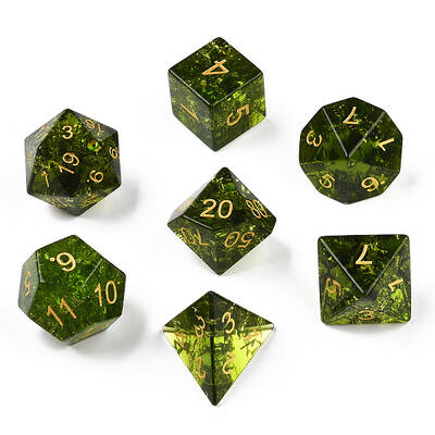 Metal Enlaced Glass Polyhedral Dice Set