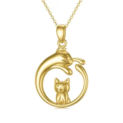 14K Gold Cat Pendant Necklace