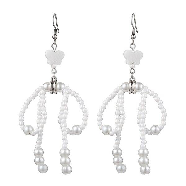 Bowknot with Star Natural Shell & Glass Seed Dangle Earring