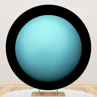 Light Blue Uranus Top View Circle Birthday Backdrop - Aperturee
