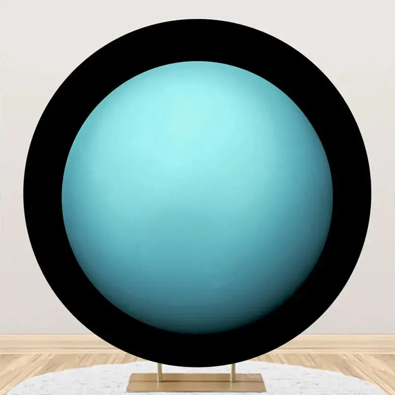Light Blue Uranus Top View Circle Birthday Backdrop - Aperturee