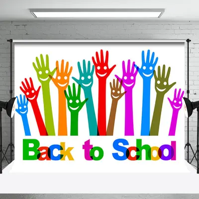 White Colorful Raised Hands Back To School Backdrop