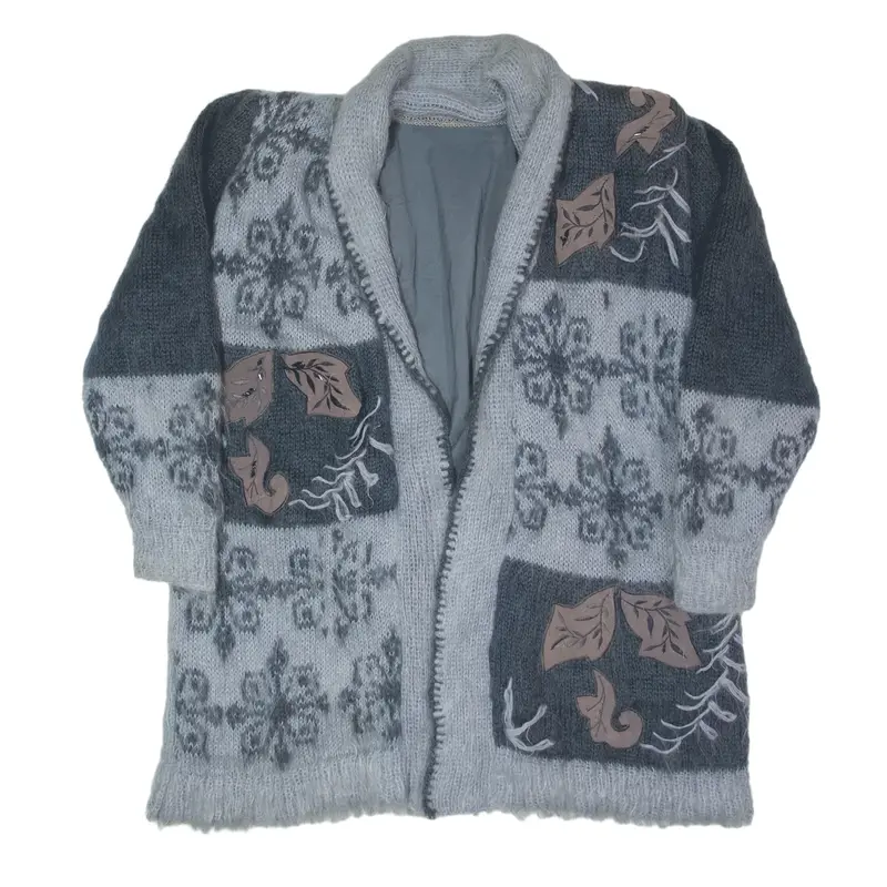 Knit Jacket Grey 90s Floral Womens L
