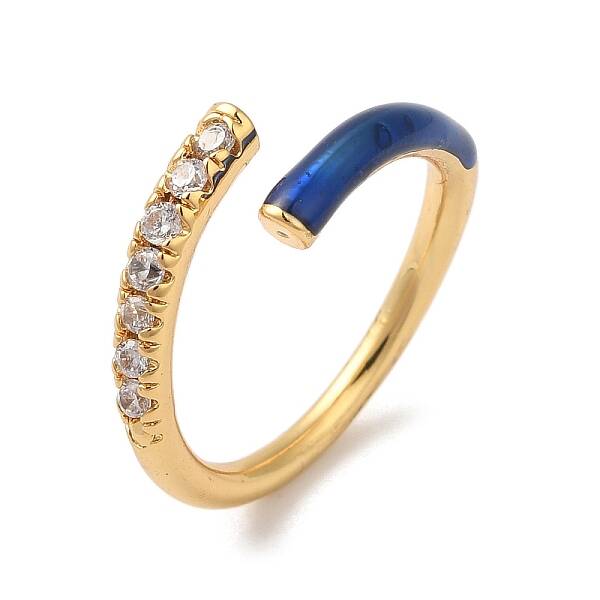 Rack Plating Brass Cubic Zirconia Open Cuff Rings for Women