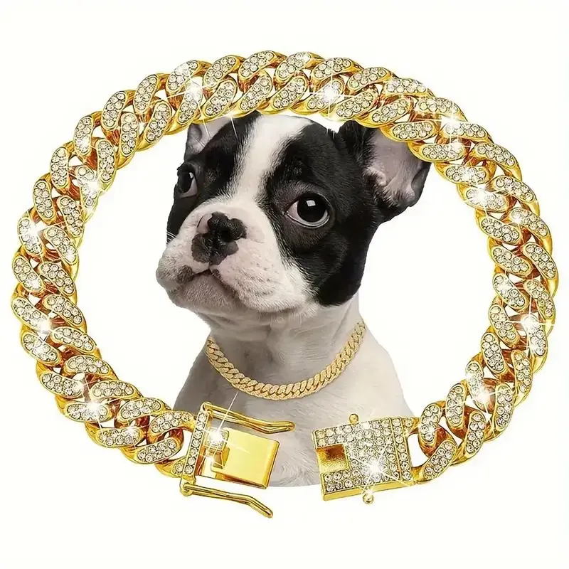 Rhinestone Decorated Dog Chain Collar, 1pc Dog Necklace, Pet Jewelry Accessories Suitable for Small, Medium, and Large Dogs a...
