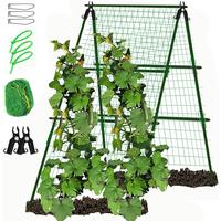A-Frame Metal Garden Trellis Set for Raised Bed for Climbing Plants Outdoor-Detachable Cucumber Climbing Trellis with Net Cli...
