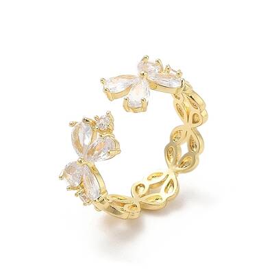 Brass Micro Pave Cubic Zirconia Open Cuff Rings