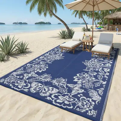 Garvee Waterproof Reversible Outdoor Rug 9x18ft - Large Plastic Straw Mat for Patio, Deck, Balcony, Camping, RV, Backyard - E...