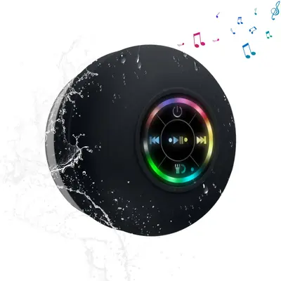 Mini Bluetooth Shower Speakers, Portable Wireless Speaker with Suction Cup, IP67 Waterproof Speaker with LED Light, Pairs Eas...