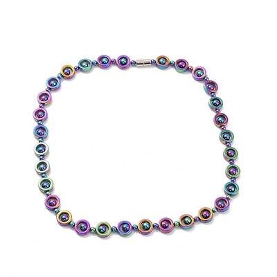 Synthetic Hematite & Brass Column Beaded Necklace with Magnetic Clasps