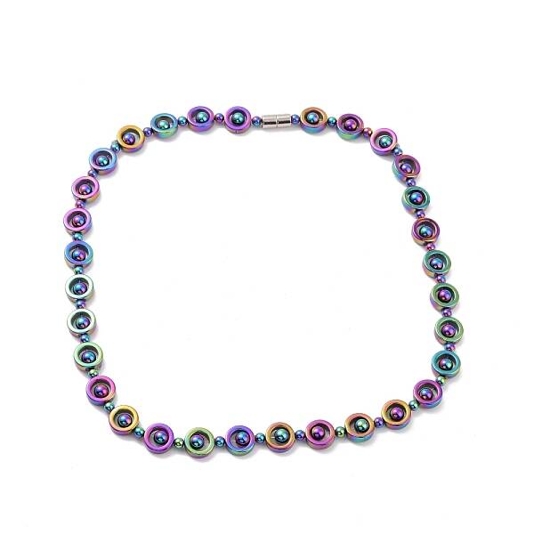 Synthetic Hematite & Brass Column Beaded Necklace with Magnetic Clasps