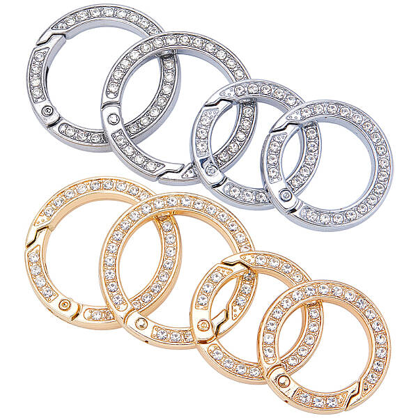 8Pcs 4 Styles Alloy Crystal Rhinestone Spring Gate Rings