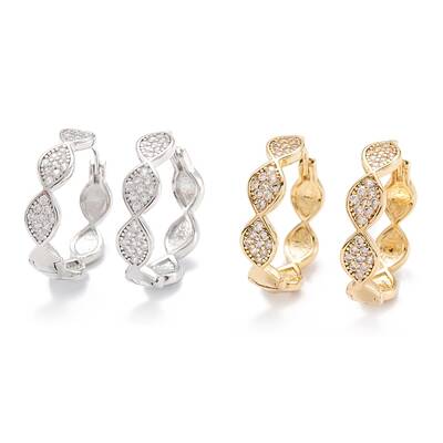 Brass Micro Clear Pave Cubic Zirconia Huggie Hoop Earrings