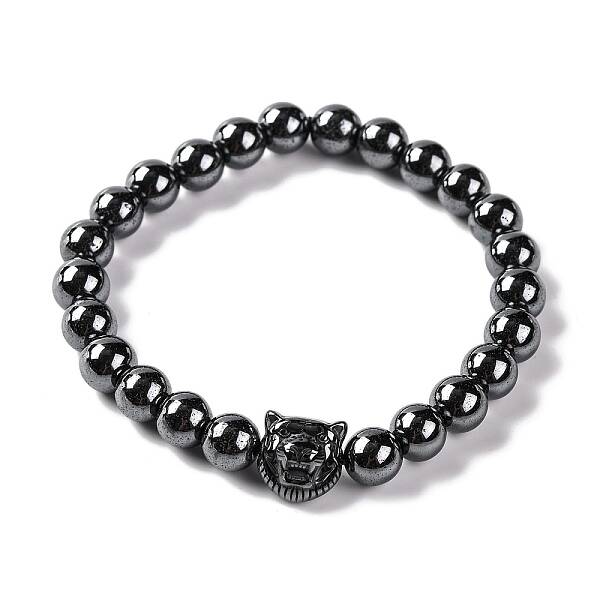 Round & Tiger Head Synthetic Non-magnetic Hematite Beaded Stretch Bracelets for Women