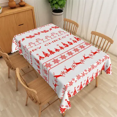 Red Snow Deer Snowman Repeat Merry Christmas Tablecloth - Aperturee