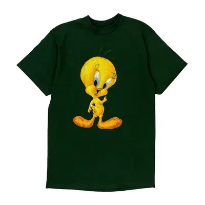 Tweety Bird Looney Tunes Cartoon T-Shirt - Large Green Cotton