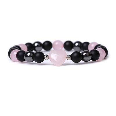 Natural Rose Quartz Heart Beaded Stretch Bracelet