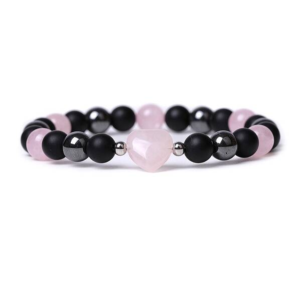 Natural Rose Quartz Heart Beaded Stretch Bracelet