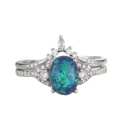 Sterling Silver Opal Oval Shaped Ring