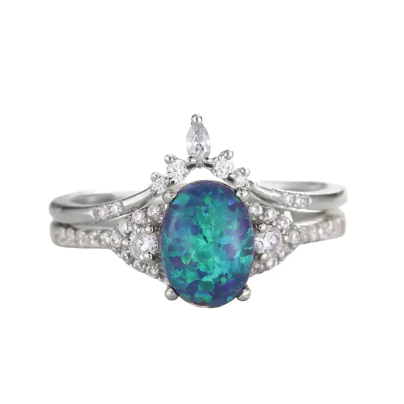 Sterling Silver Opal Oval Shaped Ring
