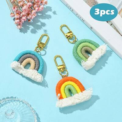 Cotton Macrame Rainbow Keychain