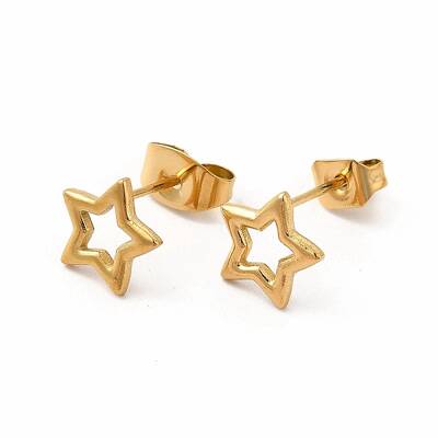 304 Stainless Steel Hollow Out Star Stud Earrings for Women