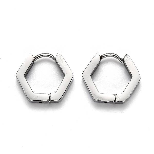 Tarnish Resistant 304 Stainless Steel Hexagon Huggie Hoop Earrings