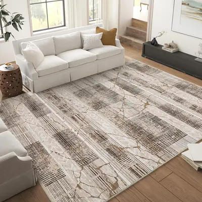 Garvee Boho Light Brown 8x10 Large Living Room Rugs Washable, Geometric Marble Boho Area Rugs for Bedroom Ultra Thin Non-Slip...