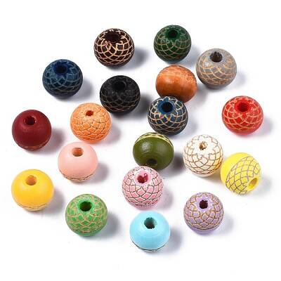Painted Natural Wood Beads