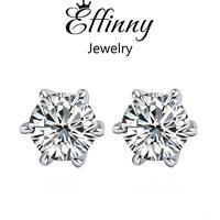 Effinny Jewelry 2.0ct*2pcs Round Cut S925 Sterling Silver Women's Earrings, 5A Grade Cubic Zirconia Earring for Anniversary, ...