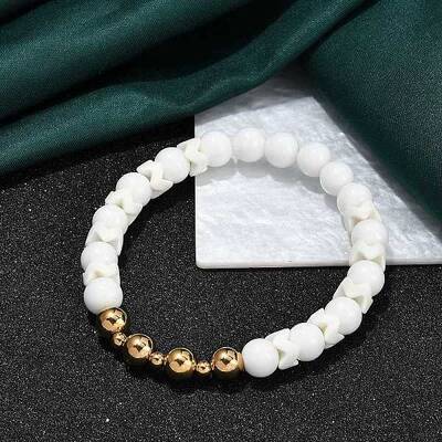 Ion Plating(IP) 304 Stainless Steel & Round Glass Beaded Stretch Bracelets for Women Men