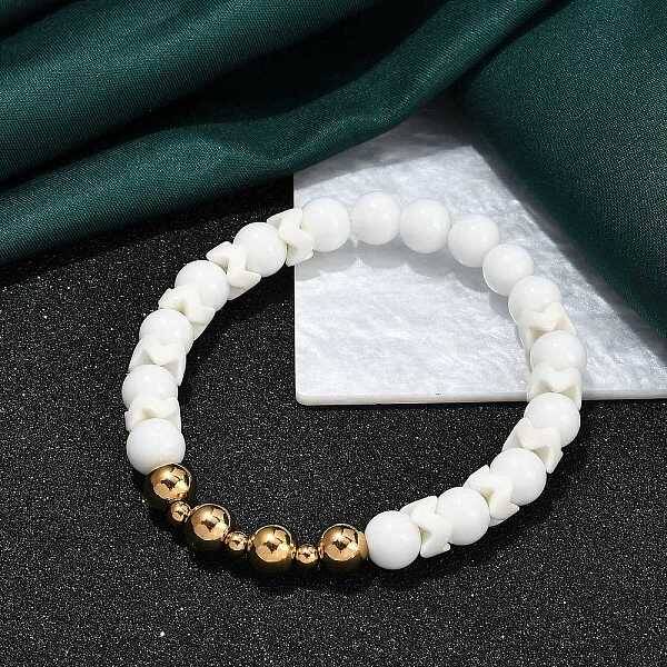 Ion Plating(IP) 304 Stainless Steel & Round Glass Beaded Stretch Bracelets for Women Men