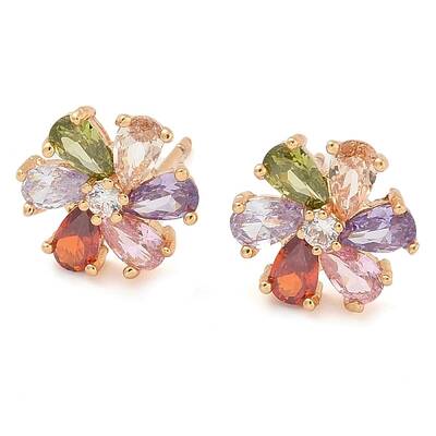 Rack Plating Flower Brass Cubic Zirconia Stud Earrings
