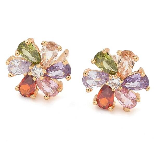 Rack Plating Flower Brass Cubic Zirconia Stud Earrings