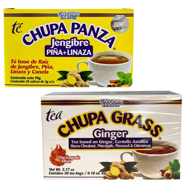 2 Pack Improved Formula Tea CHUPA GRASS & PANZA - Tea Based Ginger, Gotu Kola & Cinammon, Pineapple Jengibre (30 Tea Bags/0.1...