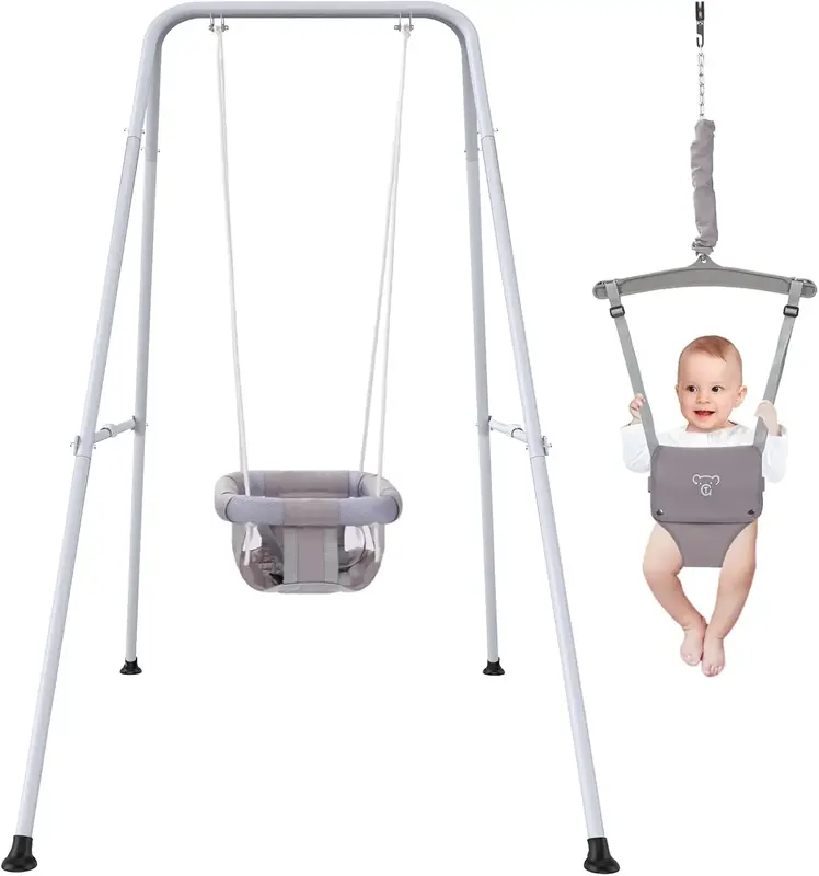 2 in 1 Baby Jumper with Swing, Baby Swing Indoor and Outdoor Use, Baby Jumpers and Bouncers, Toddler Swing with Foldable Stan...