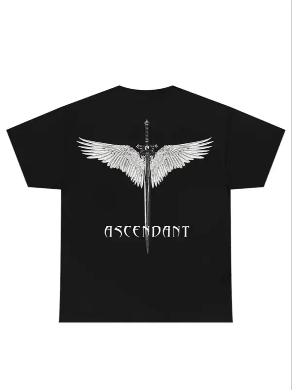 Men's Sword & Letter Print Round Neck Tee, Regular Fit Casual Short Sleeve T-shirt, Men's Summer Top for Daily Wear