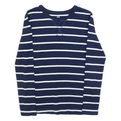 H AND M Striped Girls T-Shirt Blue Long Sleeve 8-9Y
