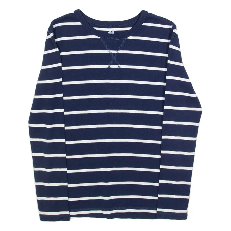 H AND M Striped Girls T-Shirt Blue Long Sleeve 8-9Y