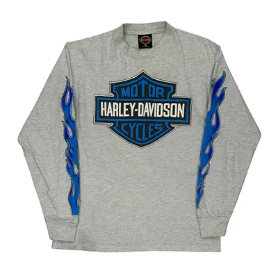 Harley Davidson Graphic Long Sleeve T-Shirt - Medium Grey Cotton